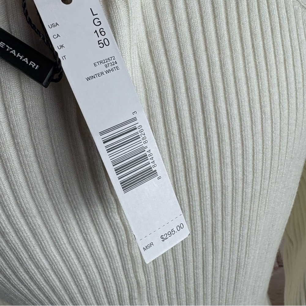 NEW Elie Tahari Cream Ribbed Long Sleeve Dress in Winter White - Picture 11 of 11